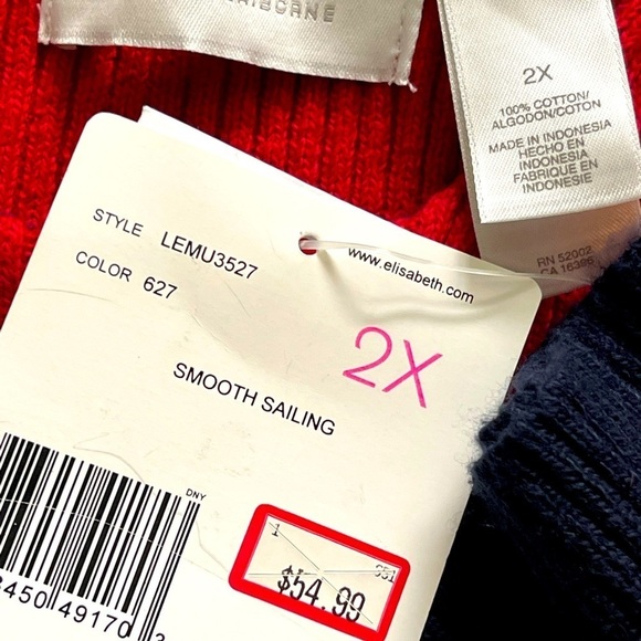 Liz Claiborne Women Plus Size Sweater Blouse Navy Blue Red Striped  2X, NEW! - Picture 4 of 11